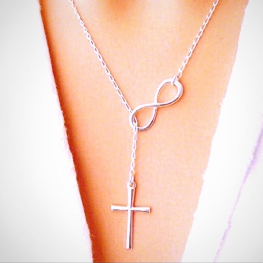 Silver Cross and Infinity Sign Necklace